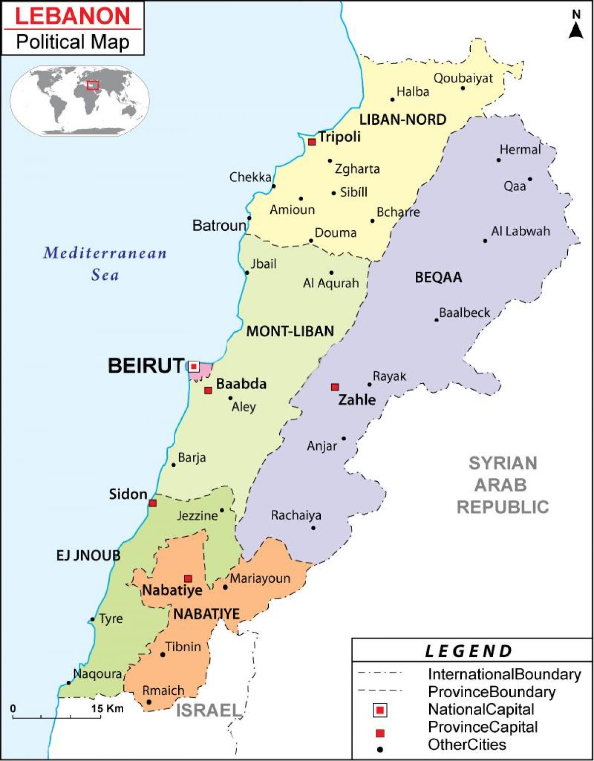 карта на Либан политички