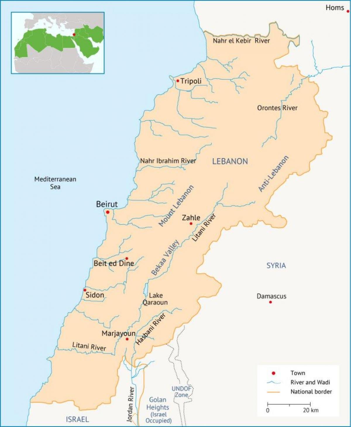 Либан реки мапа