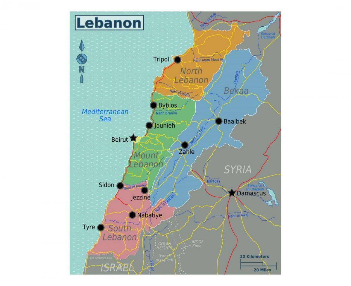 карта на Либан туристички